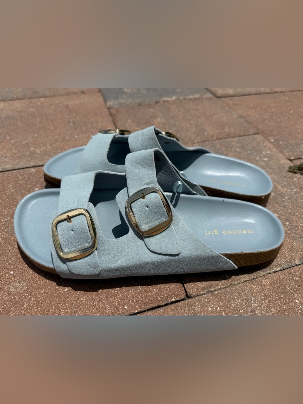 Madden Girl Powder Blue Double Buckle Slide Sandals - Picture 2 of 5